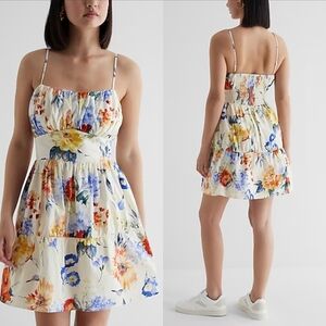 Express Bare Ruched Bodice Iryna Floral Mini Dress XS